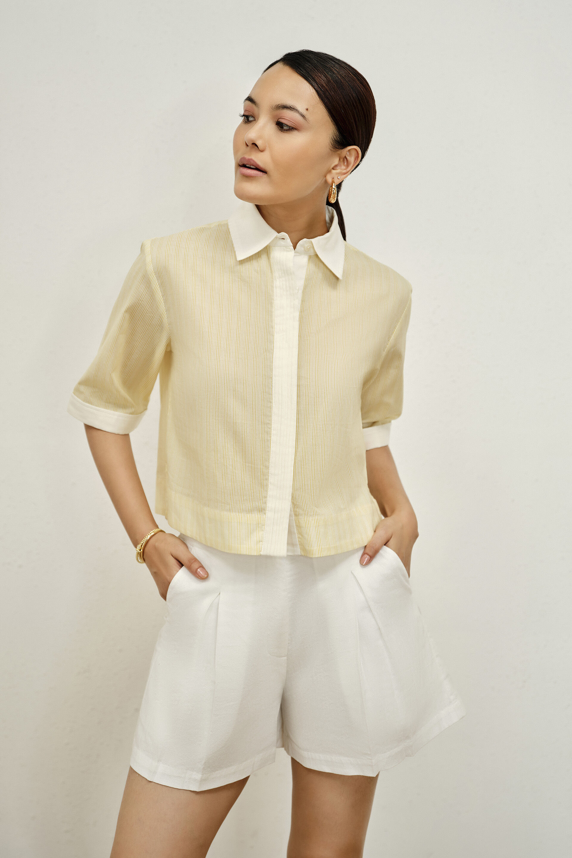 Abbie Butter Yellow Cotton Shirt, Yellow, image 1